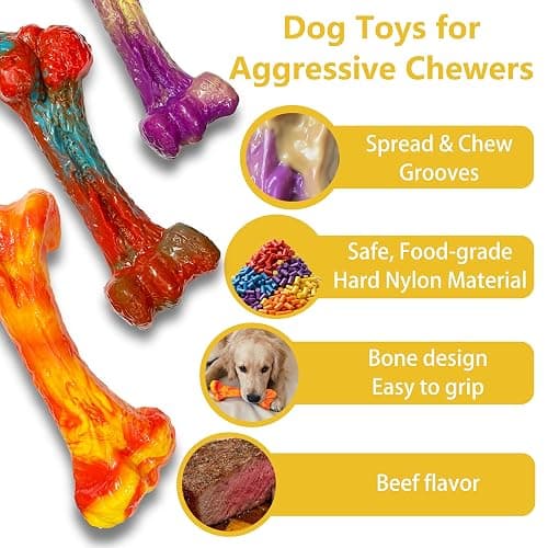 Trazoro 3-Pack Dog Chew Toys for Aggressive Chewers, Medium Large Breed | Indestructible Dog Bone Toys to Keep Them Busy,Dental Textured, Long Lasting,Beef Flavor thumbnail 6