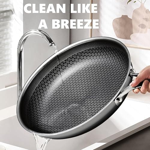 Non Stick Frying Pans Set, Hybrid Pans Set Nonstick (10 pcs),Pan for cooking, PFOA Free Kitchen set, Dishwasher and Oven-Safe Cookware Sets, Stainless Steel Skillets thumbnail 4