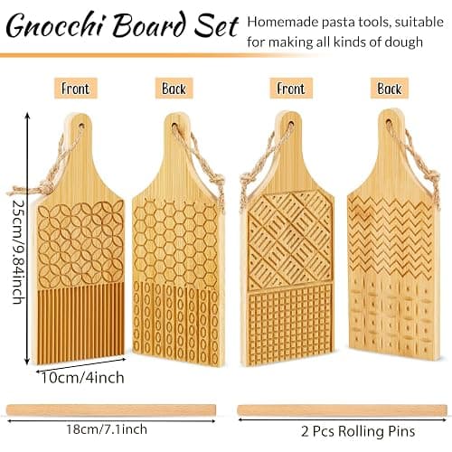 4 Pieces Wood Gnocchi Pasta Board Gnocchi Paddle Maker Garganelli Pasta Board Making Tools Set with Rolls Kitchen Gift Ideas thumbnail 3