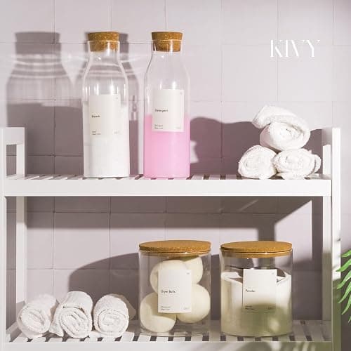 KIVY Glass Detergent Dispenser Container Set of 4 [INCL Labels] Large Glass jars for Laundry Room Organization Decor - Laundry soap dispenser for liquid detergent dispenser - Fabric softener dispenser thumbnail 2