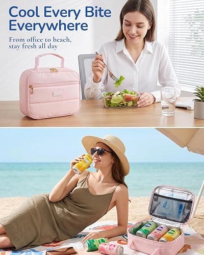 Aosbos Insulated Pink Lunch Bag for Women,Cute Small Lunch Box for Kids | 5L Capacity,5H Cold Insulation,Easy Clean Lining, Dual Metal Zippers,Water-Resistant thumbnail 2