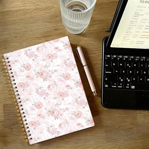 NEFMGEG Pink Pastel Floral Notebook Journal for Teen Girls & Women, Cute Pink Stuff - Office Supplies, Coquette Girly Spiral Notebook for Women, 5.5x8.3 Inch thumbnail 2