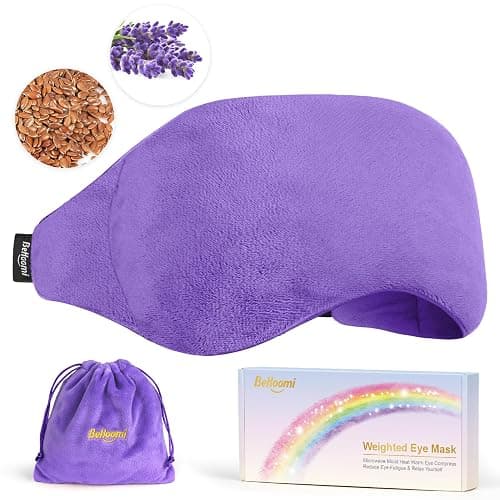 BeHoomi Sleep Mask, Weighted Eye Mask for Sleeping Microwave Warm Eye Compress, Natural Lavender & Flaxseeds Moist Heated Eye Mask (Purple) - Image 1