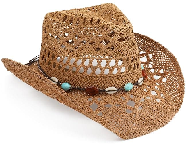 Melesh Straw Cowboy Hat for Women and Men with Shapeable Wide Brim Sun Beach Western Cowgirl Hat thumbnail 2