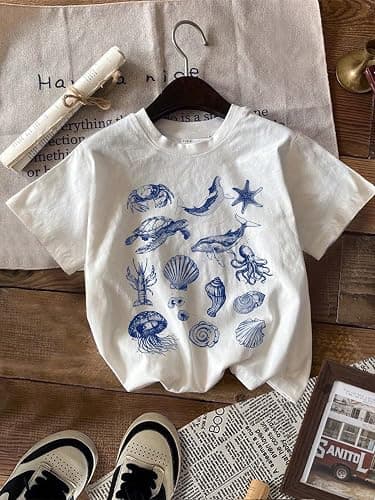 QJQ Girl's Cute Graphic T Shirts Short Sleeve Crewneck Tees Summer Trendy Preppy Tops Clothes thumbnail 2