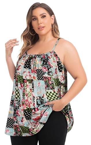 Plus Size Tank Tops for Women Boho Floral Loose Cami Spaghetti Strap Tunic Blouses thumbnail 3