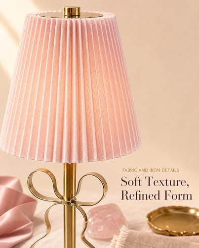 Sorandy Bow Table Lamp, LED Rechargeable Cute Bow Lamp, Modern Decorative Bedside Light with Fabric Shade, Ideal for Bedroom, Living Room & Desk Decor, Princess Rooms, 1200mAh Li Battery (Roseate) thumbnail 6