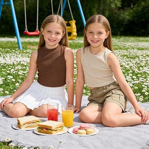 ROMPERINBOX Girls Tank Top 2 Pack Cotton Ribbed Tween Sleeveless Crop Tops for 8-12 Years, Crew Neck Summer Basic Tops thumbnail 2