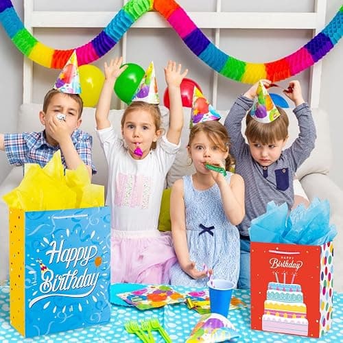 Birthday Gift Bag with Handle and Tissue Paper, 12 Pcs Gift Bags Assorted Sizes and Designs, Large, Medium, Small Size Birthday Gift Bag for Boys, Girls, 13”, 9” ) thumbnail 8