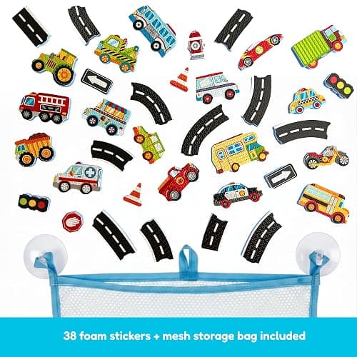 Alex Toys Beep Beep Stickers in the Tub - 38-Piece Foam Bath Tub Stickers for Toddlers, Cars Bath Toys for Kids Ages 2+, Mesh Storage Bag thumbnail 2