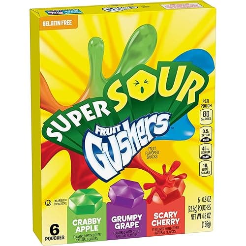 Super Sour Gushers Fruit Flavored Snacks, Crabby Apple, Grumpy Grape, Scary Cherry, 6 Count, 4.8 oz thumbnail 2