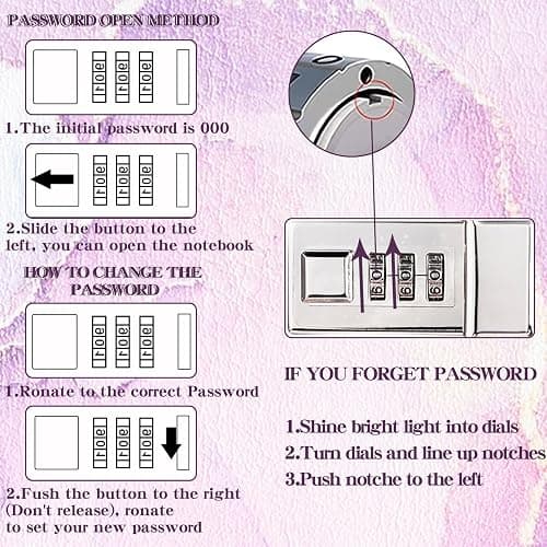 Diary with Lock, A5 Lockable Journal, PU Leather Combination Lock Diary, Lock Diary Planner Organizer for Men and Women, Office Product 8.6 x 5.9 in- Purple thumbnail 4