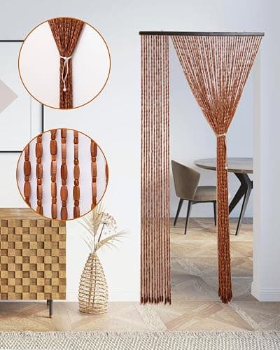Erfolkerz 52 Strands Beaded Curtain for Doorways -35.4"x79"- Handmade Natural Beaded Curtains，Boho Doorway Wood and Bamboo Bead Curtain-As Insect Screen/Room Divider-Brown thumbnail 7
