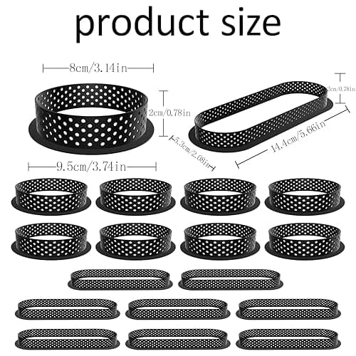 Txmyxgs 16PCS Mousse-Kreisring Kuchen,Perforierte Tortenringe, 8pcs oval 8pcs rund Kuchenform tartelette förmchen,Antihaft Kuchen Ringe Mit Lüftungslöchern für Desserts, DIY,Schwarzer thumbnail 4