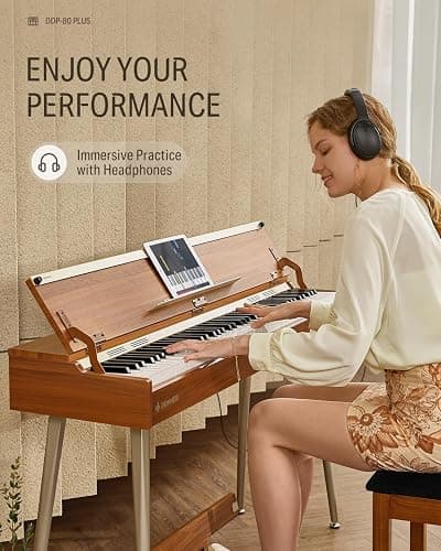 Donner DDP-80 PLUS Digital Piano 88 Key Weighted Keyboard, Home Electric Piano, Supports USB-MIDI & Headphones Connection, Semi-open Cover Designed, with Metal Three Pedal, Power Adapter thumbnail 4