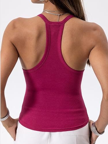 Danysu V Neck Racer Back Tank Top for Women Padded Ribbed Long Tank Fitted Basic Cami Tops thumbnail 2