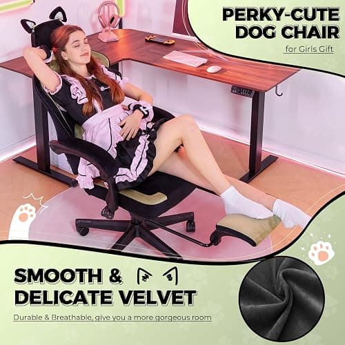 GTPLAYER Gaming Chair Cute with Cat Ears Ergonomic Computer Chair with Dog Embroidery Adjustable Memory Foam Lumbar Support and Headrest Comfortable Reclining Office Chair Soft Velvet Fabric for Women thumbnail 3