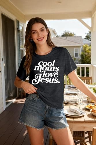 Mama Shirts Mom Life T-Shirts: Women Cool Moms Love Jesus Print Shirt Christian Mother's Gift Casual Tee Tops thumbnail 5