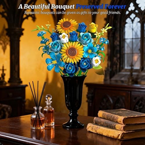 Teefrye Blue Rose Sunflower Building Block Set: Compatible with Lego Flowers Adults Women Gothic Artificial Botanical Collection Van Gogh Starry Night Christmas Valentine's Gifts Home Decor (832 PCS) thumbnail 4