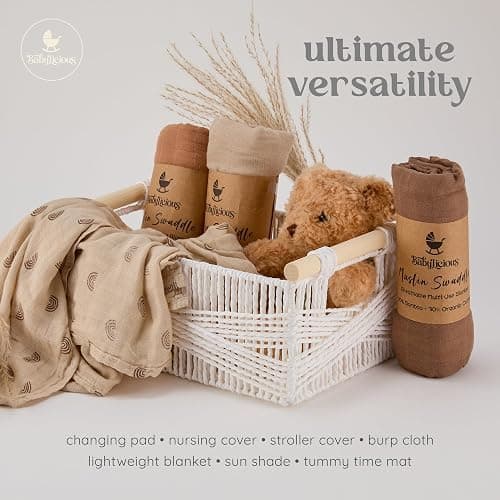 Muslin Swaddle Blankets - 4 Pack | Muslin Baby Blanket for Newborn Boy/Girl | Soft&Breathable Receiving Blankets | Newborn Swaddle Blanket (47" x 47")| Baby Essentials,Registry & Gift- Desert Dreams thumbnail 3