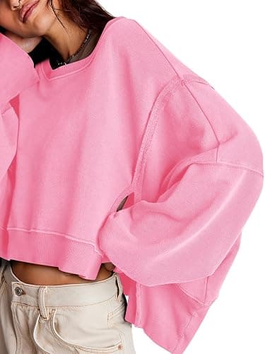 Zwurew Womens Casual Sweatshirt Long Sleeve Tops Crewneck Loose Fit Tee Pullover Crop Tshirt Side Slit Fall Fashion 2024 thumbnail 4