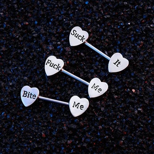 3 Pairs Women Nipple Rings 14G Stainless Steel Nipplerings Tongue Rings Barbell Heart Shape Body Piercing Jewelry - Silver thumbnail 6