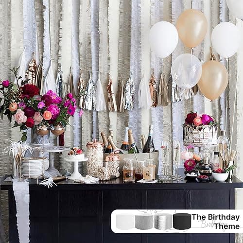 PartyWoo Crepe Paper Streamers 4 Rolls 328ft, Pack of Silver Foil Party Streamers, Party Streamers for Birthday Party Decorations, New Year's Eve Decorations, Wedding Decorations (1.8 In x 82 Ft/Roll) thumbnail 3