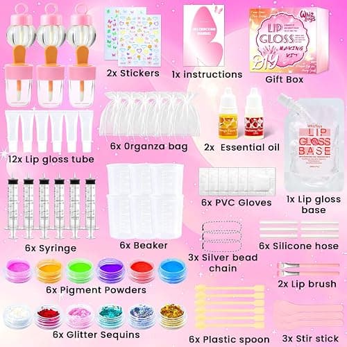 WhizToys 74PCS DIY Lip Gloss Making Kit，Make Your Own Lip Glosses Moisturizing DIY Lip Glaze Handmade Glittery Set for Teens Girls Women Makeup Lover Beginner Birthday Gift thumbnail 2