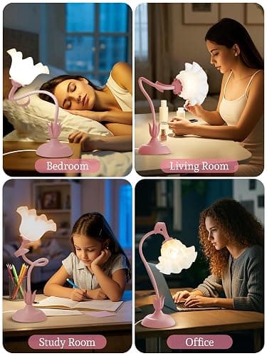 Flower Table Lamp Bedside Lamps LED Reading Light,3 Color Modes Cute Small Lamp,Vintage Flower Lamp Nightstand Lamp Kawaii Table Lamp for Bedroom Living Room Office Dorm Desk Home Decor (pink lamp) thumbnail 7