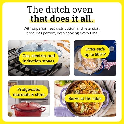 Lodge 3 Quart Enameled Cast Iron Dutch Oven with Lid – Dual Handles – Oven Safe up to 500° F or on Stovetop - Use to Marinate, Cook, Bake, Refrigerate and Serve – Storm Blue thumbnail 4