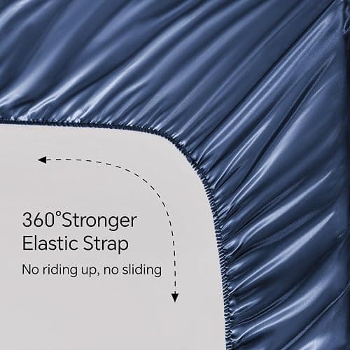 BEDELITE Satin Sheets Queen Size Bed Set, Luxury Soft Navy Silky Sheets for Hair and Skin, Similar to Silk Bed Sheets Set 4 Pieces （1 Deep Pocket Fitted Sheet, 1 Flat Sheet, and 2 Pillowcases） thumbnail 5