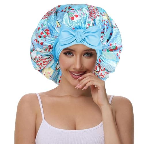 Vettres Double Layer Silk Bonnet with Tie Satin Lined Sleep Cap Hair Cover for Women's Curly Braids Natural Hair thumbnail 2