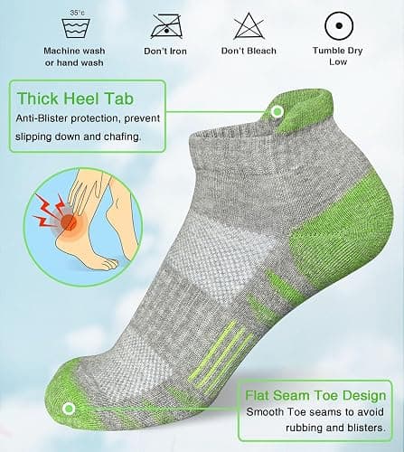 Heyoboy Womens Ankle Anti-blister Thick Cushioned Wicking Odor Resist Athletic Running Socks 5 Pairs thumbnail 2