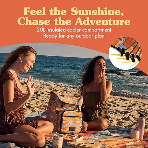 Lax & Daisy Travel Picnic Backpack for 2 Persons - 14 Piece Set Cooler Bags Insulated for Beach, Camping, Hiking & Parks with Blanket, Tumblers, Plates, Gold Cutlery & Cutting Board (Sun Moon Print) thumbnail 5