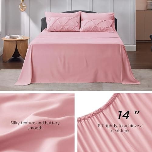 Bedsure Queen Comforter Set Baby Pink - Bed in a Bag Queen Size Bedding 7 Pieces, GentleSoft™ Pintuck Bed Set Gift for Family, Pinch Pleat All Season Comforter with Sheets, Pillowcases & Shams thumbnail 6