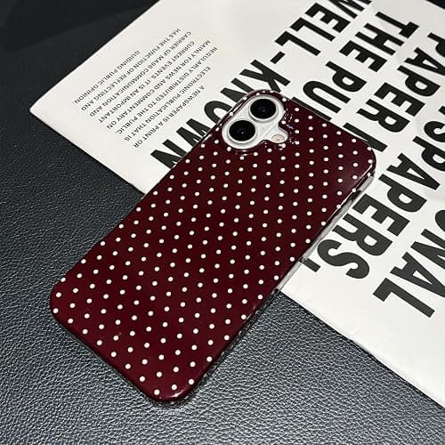 Jmltech for iPhone 16 Case Polka Dot Phone Cases Aesthetic Design Trendy Simple Case Slim Shockproof Protective Cover Burgundy Red thumbnail 5
