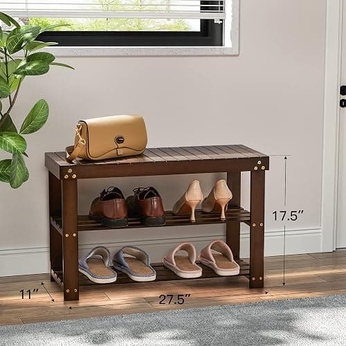 Pipishell 3 Tier Bamboo Shoe Rack Bench for Entryway, Brown | 100% natural bamboo, sturdy and durable, 300 lbs weight capacity, space-saving shoe organizer, easy assembly, holds 6–8 pairs thumbnail 3