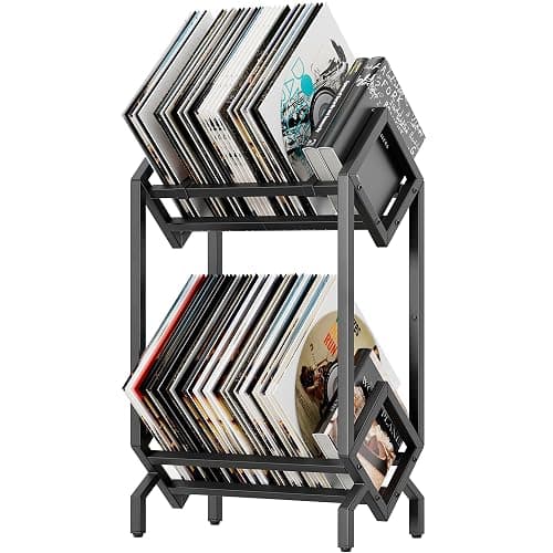 BOEASTER Vinyl Record Storage Rack, Record Holder 160-200 LP Storage Shelf Display Stand for Albums Books Magazines Files, Matte Black - Image 1