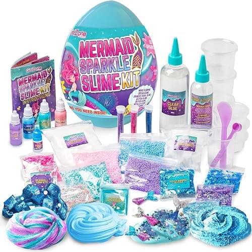 GirlZone Egg Mermaid Sparkle Slime Making Kit for Girls, 22 Fun Pieces to Make Sparkly Glow in The Dark Slime with Lots of Glitter Slime Add Ins thumbnail 2