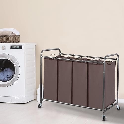 STORAGE MANIAC Laundry Sorter, 4 Section, Laundry Hamper with Wheels, Eco-friendly, Portable, Removable, Waterproof, Brown thumbnail 2