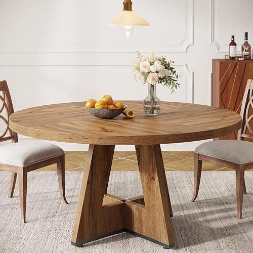 Tribesigns Farmhouse Dining Table, 47 Inch Round Dinner Table for 4, Rustic Round Dining Room Table for Home Dining Room Living Room (Wood) - Image 1