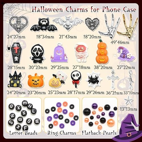 BELICEY Halloween Junk Case Charms Resin Pumpkin Skeleton Hand Charm for Phone Cases Bat Cross Spider Junk Charms Kit 3D Ghost Flatback Pearls Letter Beads Customizing DIY Craft thumbnail 4