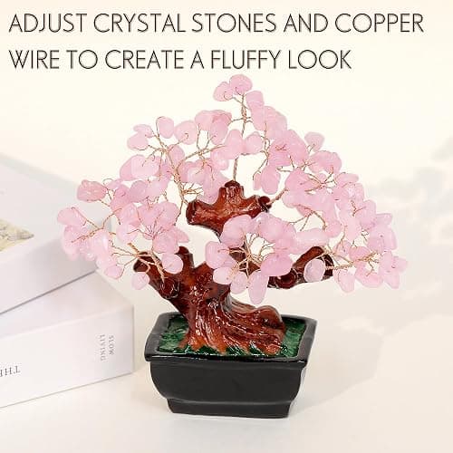Parma77 Feng Shui Natural Rose Pink Quartz Crystal Money Tree, Healing Crystal Trees Bonsai Style Decoration for Wealth and Luck for Home Decor, Gifts for Women thumbnail 7