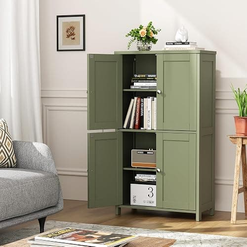Shintenchi Bathroom Storage Cabinet with Doors and Shelves, Floor Cabinets for Washroom Furniture, Laundry Room, Organization with Adjustable Shelf, Green thumbnail 4