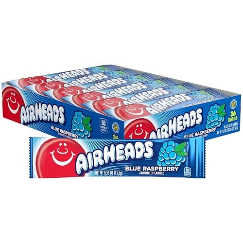 Airheads Full-Size Candy Bars, Taffy Candy Bulk Pack, Individually Wrapped, Blue Raspberry Fruit Flavor Artificially Flavored, 36 Count Box - Image 1