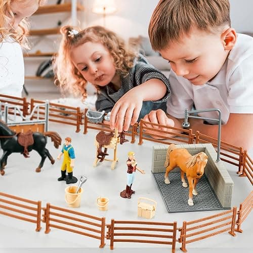 Peagrav Horse Stable Playset with Rider, Wash Area, Fence & Animal Figures - Gifts for Girls & Boys Aged 3-8 thumbnail 4