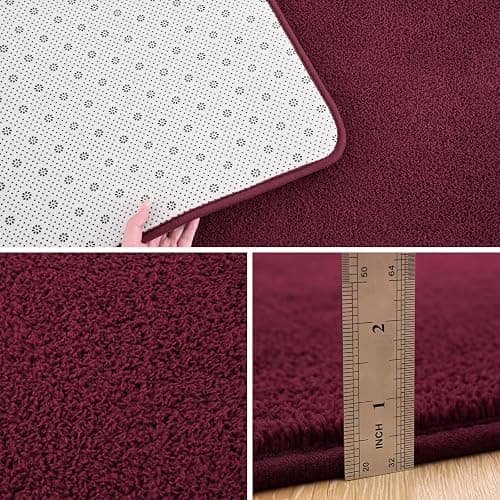 Pettop 4x6 ft Burgundy Red Area Rugs for Bedroom Living Room, Washable Memory Foam Indoor Carpet, Modern Aesthetic Minimalist Non Slip Soft Comfy Carpet for Boys Girls Dorm Home Decor thumbnail 4