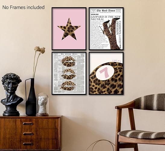 KDHTY Trendy Pink Leopard Wall Art,Cheetah Print Room Decor Set of 4,Poster for Room Aesthetic,Preppy Aesthetic Room Decor for Girly Bedroom Apartment Dorm,8x10 Unframed thumbnail 5