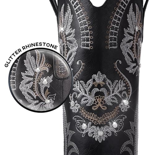 Dixhills Women's Wide Calf Knee High Sparkly Rhinestone Western Country Boots - Glitter, Classic Embroidery, Pointed Toe, Pull On Zipper Retro Boots thumbnail 5