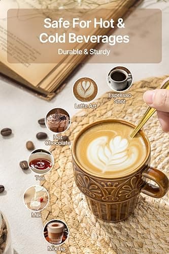 Ceramic Coffee Mug, Stackable Mug 3.3 OZ Coffee Mugs, Espresso Cups, Mugs Set of 6 for Latte Milk Hot Chocolate, for Men Women Kids, Ideal for Home Restaurant Daily Use & Holiday Gifting, Brown thumbnail 6